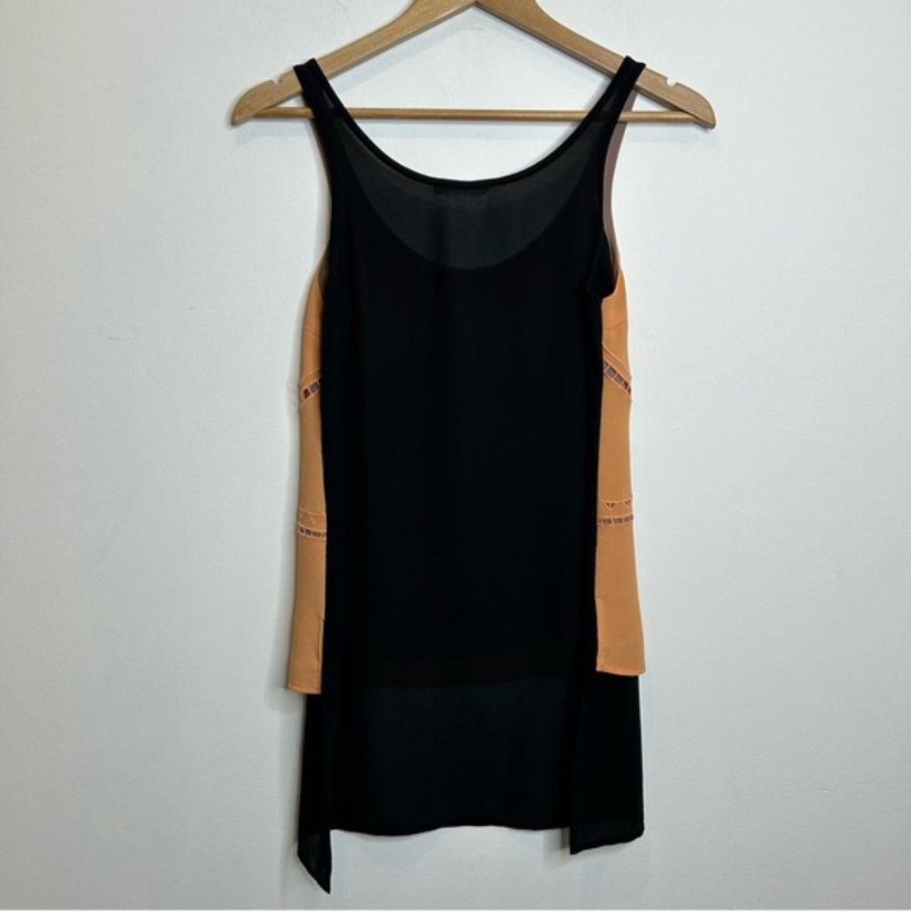 Pink Stitch Hi-Low Layered Tank Top Camel Black - Picture 2 of 5